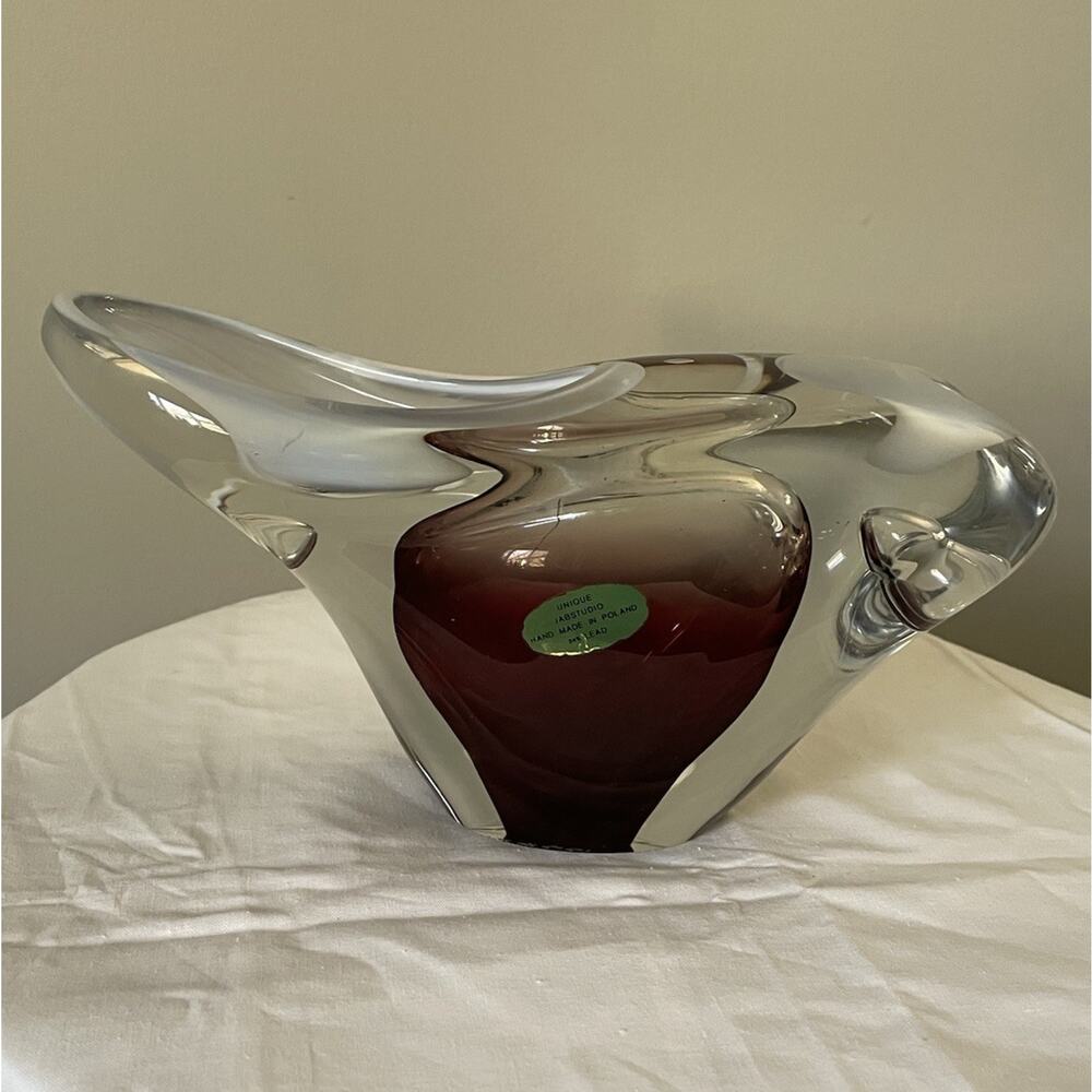 Signed Adam Jablonski Art Glass MCM Sculpture 1992 Poland